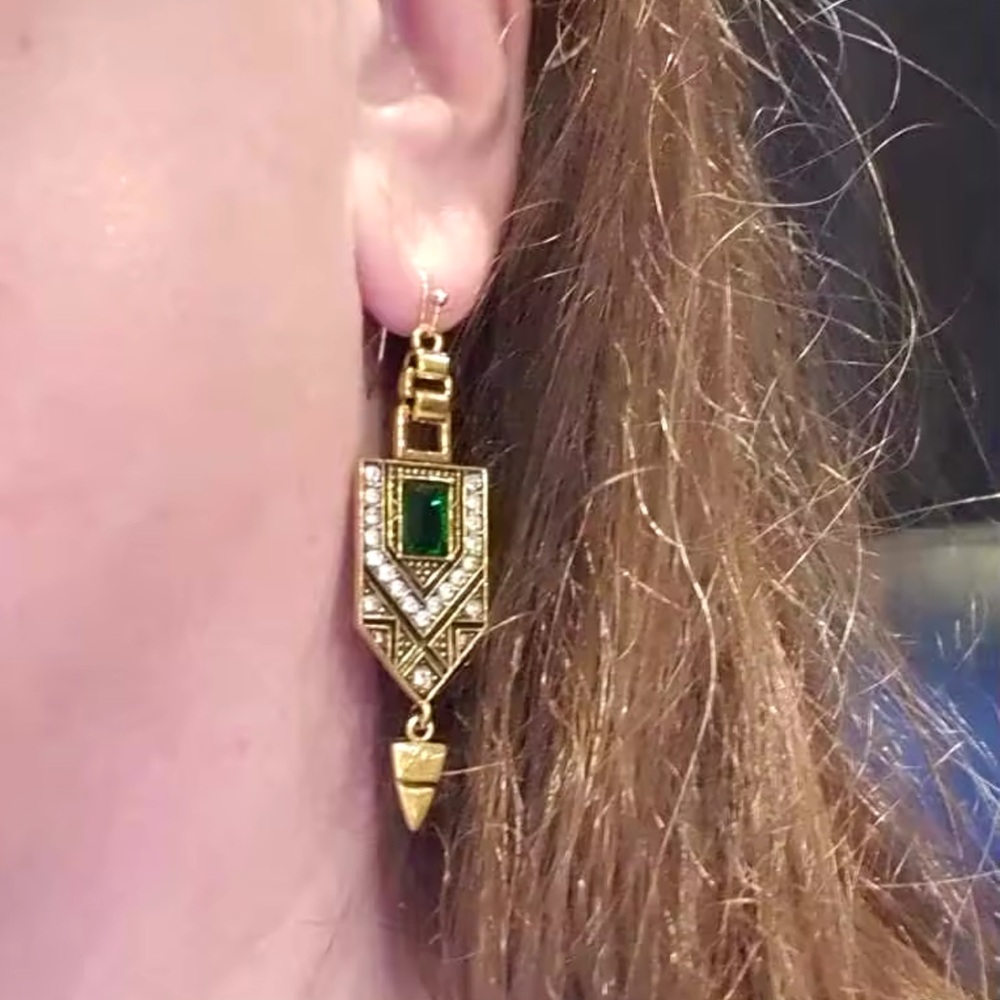 Marquis Ethnic Vintage Emerald Bronze Brushed Earrings - Picture 8 of 10